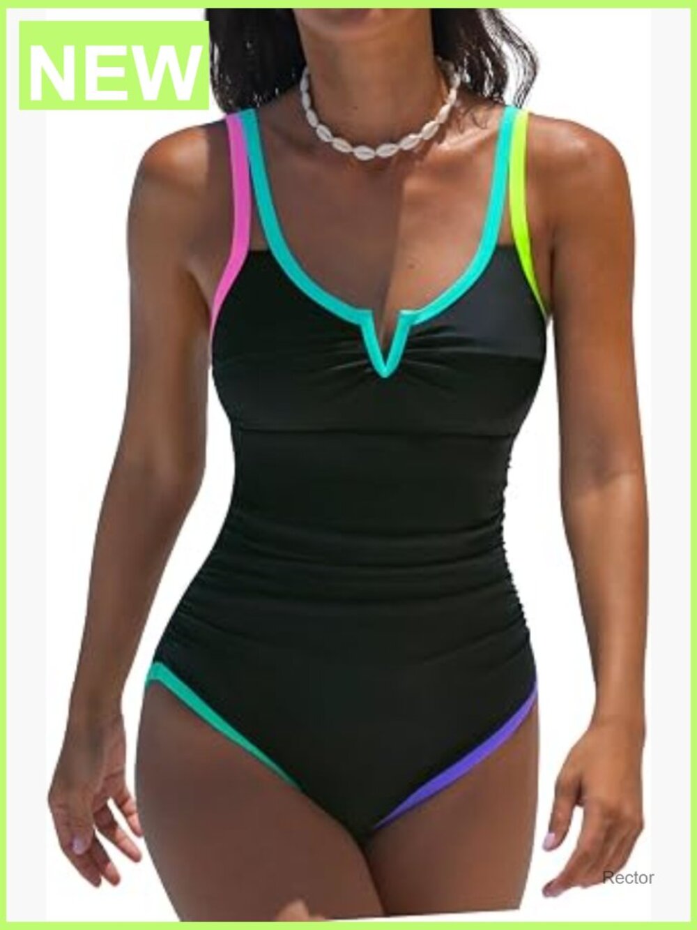 Women's One Piece Swimsuit Tummy Control V Neck Shapewear Retro Modest Bathing